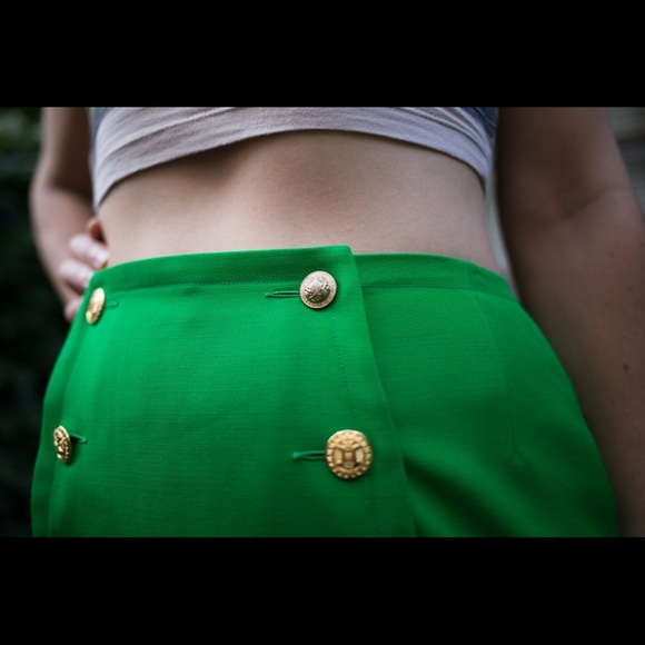 Vintage Kelly Green Celine Skirt with Gold Buttons - Picture 4 of 14